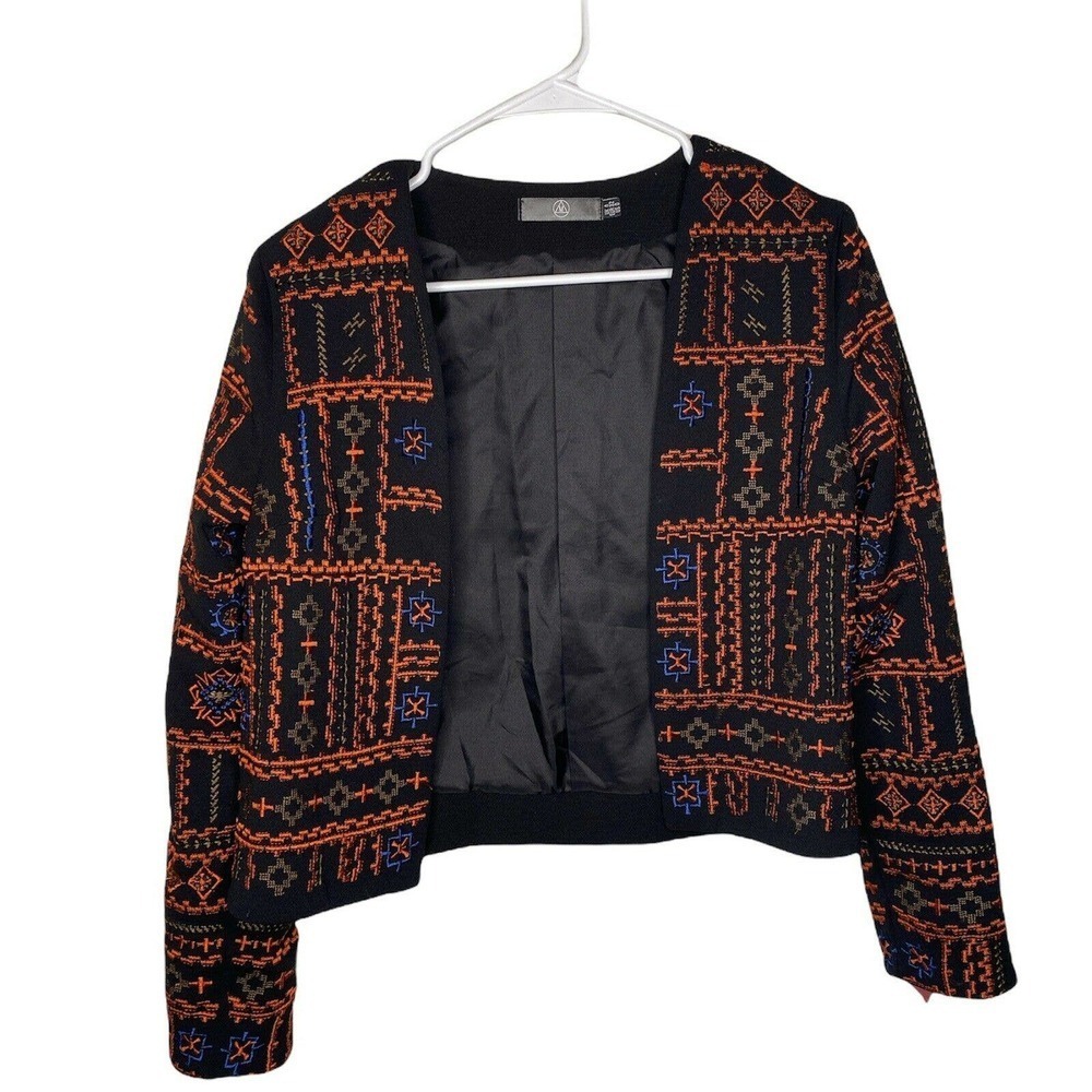Misguided Womens Embroidered Blazer Jacket Black Orange US Size 0